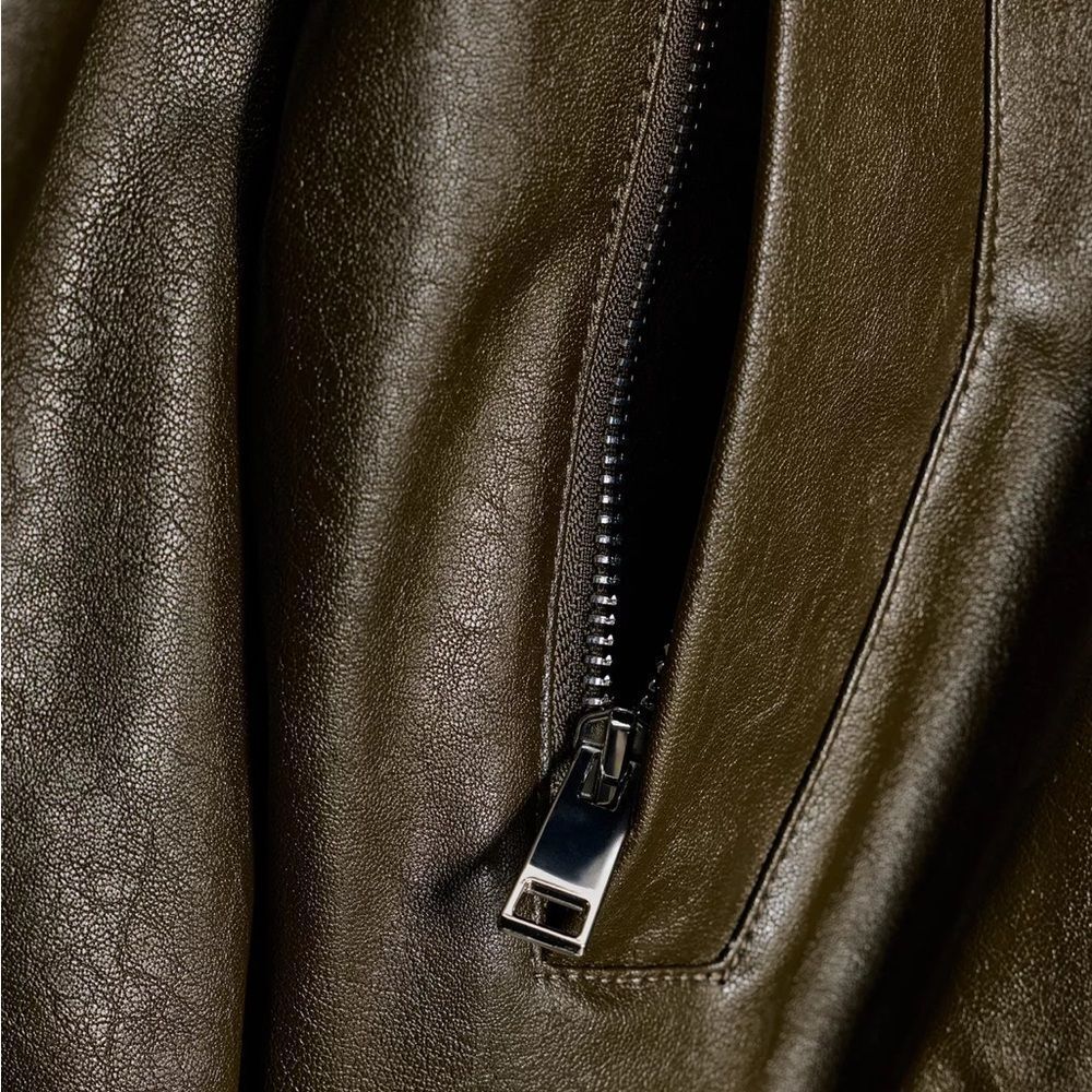 ZARA FAUX LEATHER HIGH COLLAR BOMBER JACKET - Picture 8 of 14